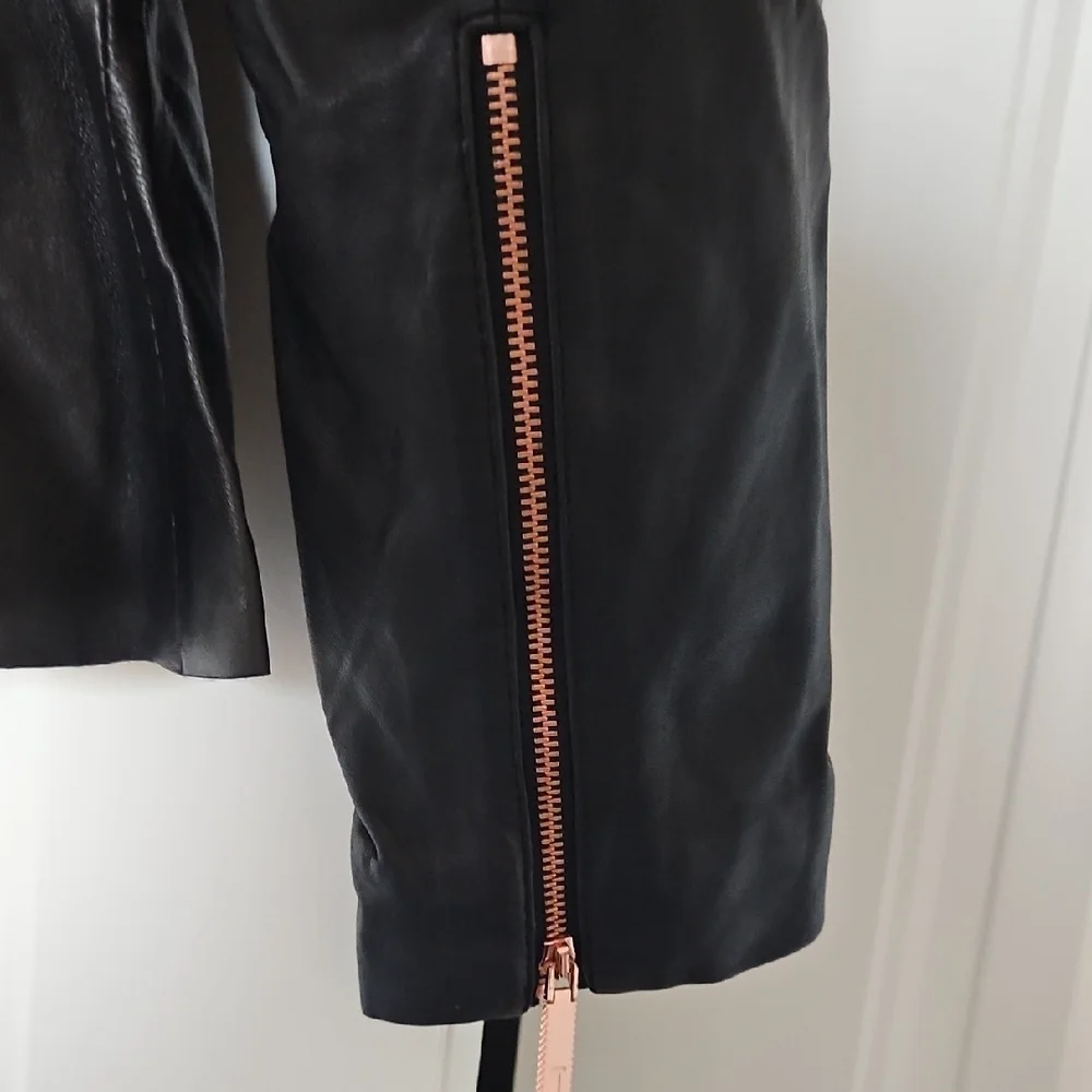 Ted Baker London Black Leather Jacket with Copper Accents - Picture 4 of 6